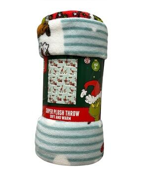 The Grinch Super Plush Throw Blanket NEW Dr Seuss Soft Warm 46” X 60”